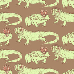 Sketch iguana and frog in vintage style