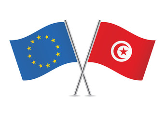 European Union and Tunisian flags. Vector illustration.