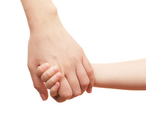 Child and mother hands isolated on white