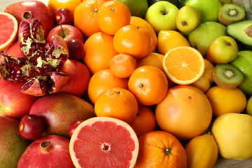 Assortment of exotic fruits close-up