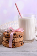 Tasty cookies and glass of milk