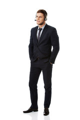 Happy smiling customer support phone operator.