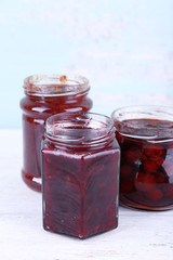Homemade jars of fruits jam