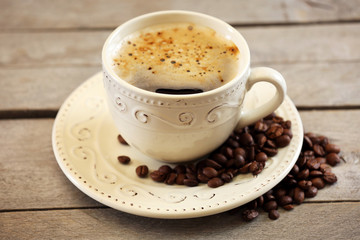 Cup of coffee on table close-up