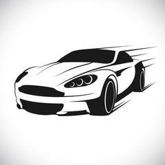 Label with a picture of a racing car. Vector.