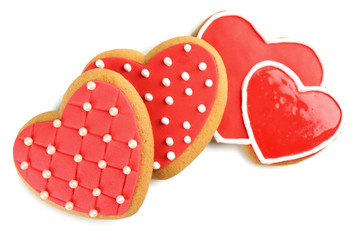 Heart shaped cookies for valentines day isolated on white