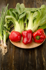Organic sweet pepper,spring onion and chinese cabbage