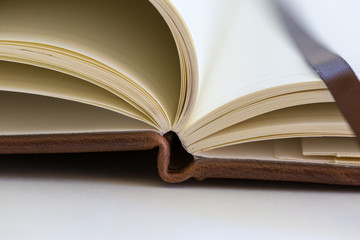 close up on open book pages