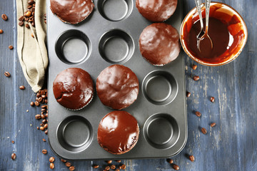 Composition with tasty homemade chocolate muffins