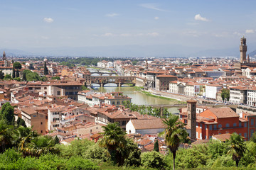 Fototapeta na wymiar Panorama of Florence with famous bridge Ponte Vecchio