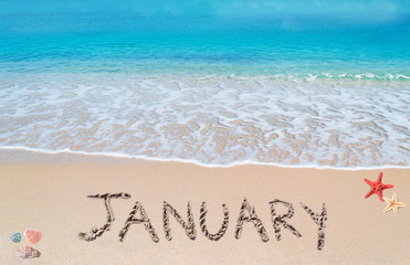 january on a tropical beach - obrazy, fototapety, plakaty