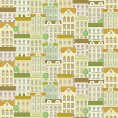 City seamless pattern with buildings