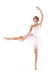 Fototapeta premium Ballerina in classical tutu over white background