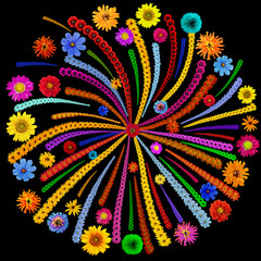 Fireworks mandala isolated on black