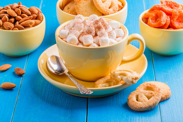 Hot chocolate in a yellow cup