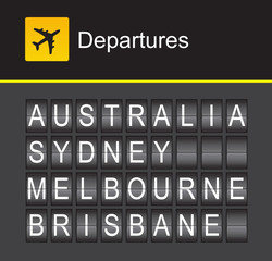 Australia flip alphabet airport departures