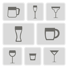 set of monochrome icons with different containers for drinks