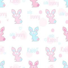 Easter rabbit seamless pattern with multi colored easter bunnies