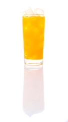 A glass of orange juice over white background