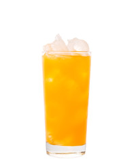 A glass of orange juice over white background