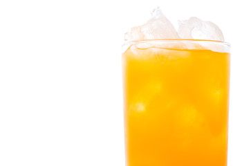 A glass of orange juice over white background