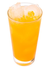 A glass of orange juice over white background