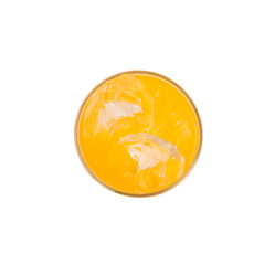 A glass of orange juice over white background