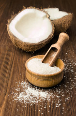 coconut flakes and fresh coconut