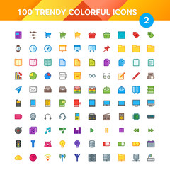 100 Universal Icons in Material Design Color Palette set 2