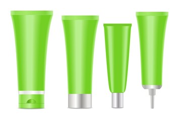 Green blank cosmetic tubes  on white background.