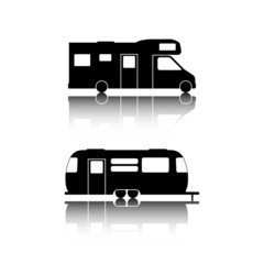 Caravan or camper van icons on white