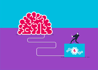 One man who turn on the brain. Vector business illustration
