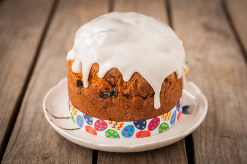 Rustic Style Kulich, Russian Sweet Easter Bread Topped with Suga