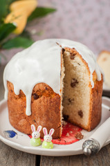 Rustic Style Kulich, Russian Sweet Easter Bread Topped with Suga