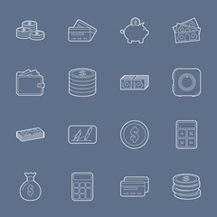 Money and financial thin lines icons set