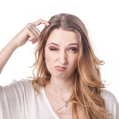 Fototapeta premium Girl playing various emotions in studio