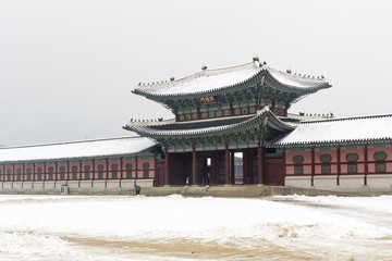beautiful gyeongbok palace in soul, south korea - winter
