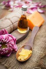 Aroma spa set on white wooden table