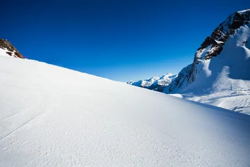 Crédence de cuisine en verre imprimé Hiver Snow view and Caucasus mountains, Sochi ski resort