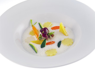 vegetables in frothy lemon sauce