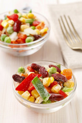 Bowl of colorful frozen vegetables