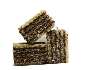 chocolate cream wafers on white background