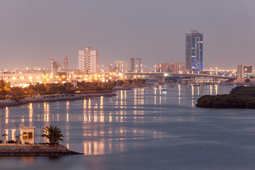 Ras Al Khaimah creek at dusk, United Arab Emirates