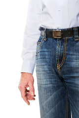 Close up on men in jeans trousers