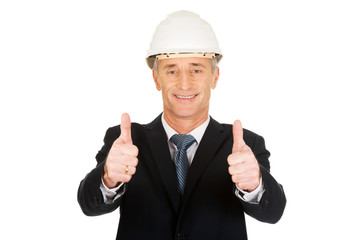 Construction businessman showing ok sign