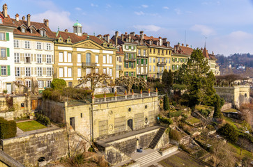 Fototapeta na wymiar The riverside terrace of the Beatrice-von-Wattenwyl-Haus in Bern