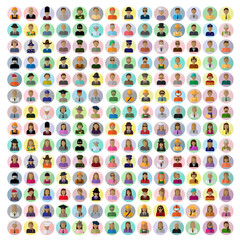 Flat People Icons, Different Occupation: Waiter, Police, Miner, Firefighter, Surgeon, Clown, Judge, Astronaut, Barman, Sailor, Hipster, Gentleman, Worker - Isolated On White - Vector, Graphic Design