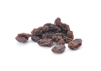 Dried raisins on a white background