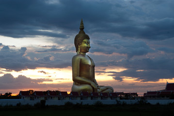 Outdoor of famous large sitting Buddha in Thai Temple.
