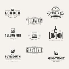 Gin Hipster Logo design vector typography lettering Label